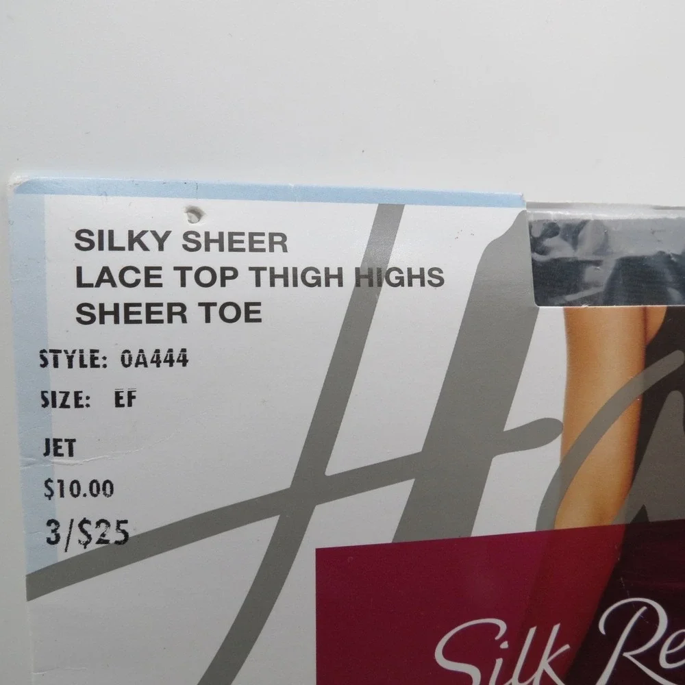 Hanes Silk Reflections Lace Top Thigh High Sheer Toe 0A444 Jet Black  Size EF